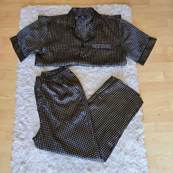 ROBERT LOUIS Men's Black and Gold Checkered Pijama Set Size Large Silk Blend - Picture 1 of 8